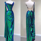 Stunning Green Sequins Straps Sheath Long Evening Party Dress, DP3778