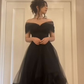 Black Off Shoulder A-Line Tulle Party Dress Formal Prom Dress, DP2840