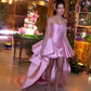 Lovely Pink Strapless High-Low Satin Sweet Gown Birthday Outfits DP3874