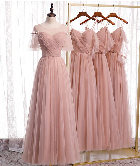 Elegantes rosa A-Linie Tüll-Partykleid mit Herzausschnitt, Abendkleid, Brautjungfernkleid DP6301