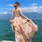 Robe trapèze sans manches à col en V et motif floral, élégante, idéale pour les vacances à la plage, DP6257
