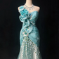 Glamorous Turquoise Strapless Mermaid Evening Gown with 3D Floral Applique Sequin Lace Train Prom Dress DP7288