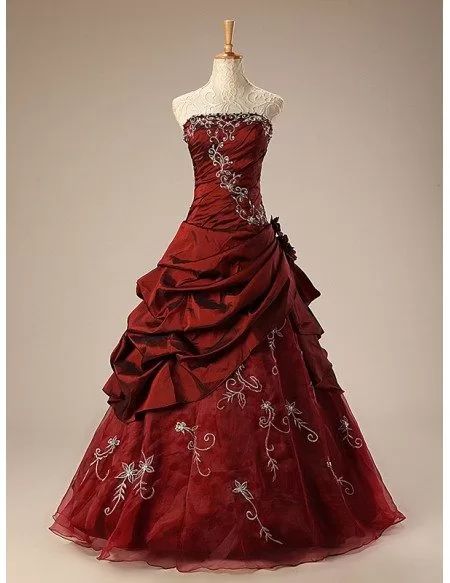 Vintage Burgundy Embroidery Beaded Sweet 16 Quinceanera A-Line Floor-length Prom Dress Birthday Dress Evening Dress Ball Gown DP6645
