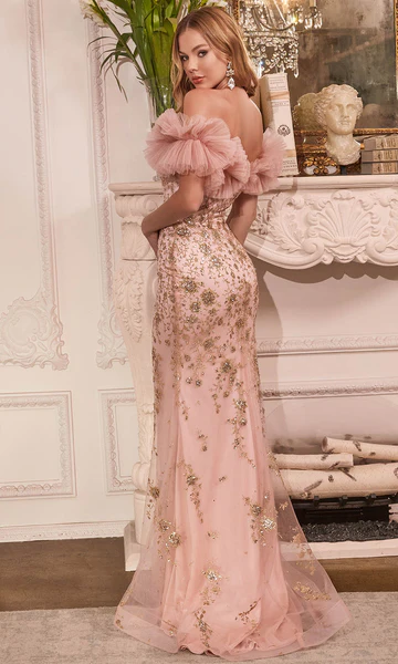 Vintage Beaded Mermaid Prom Dress Off-the-shoulder Evening Dress Long Formal Dress, DP6604
