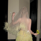 Fashion Yellow Sequined Strapless A-Line Veil Design Tulle Party Dress Homecoming Dress DP6246
