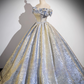 Elegant Glittering Satin Sweet 16 Quinceanera A-Line Off-the-shoulder Evening Dress Tulle Floor Length Ball Gown DP6921