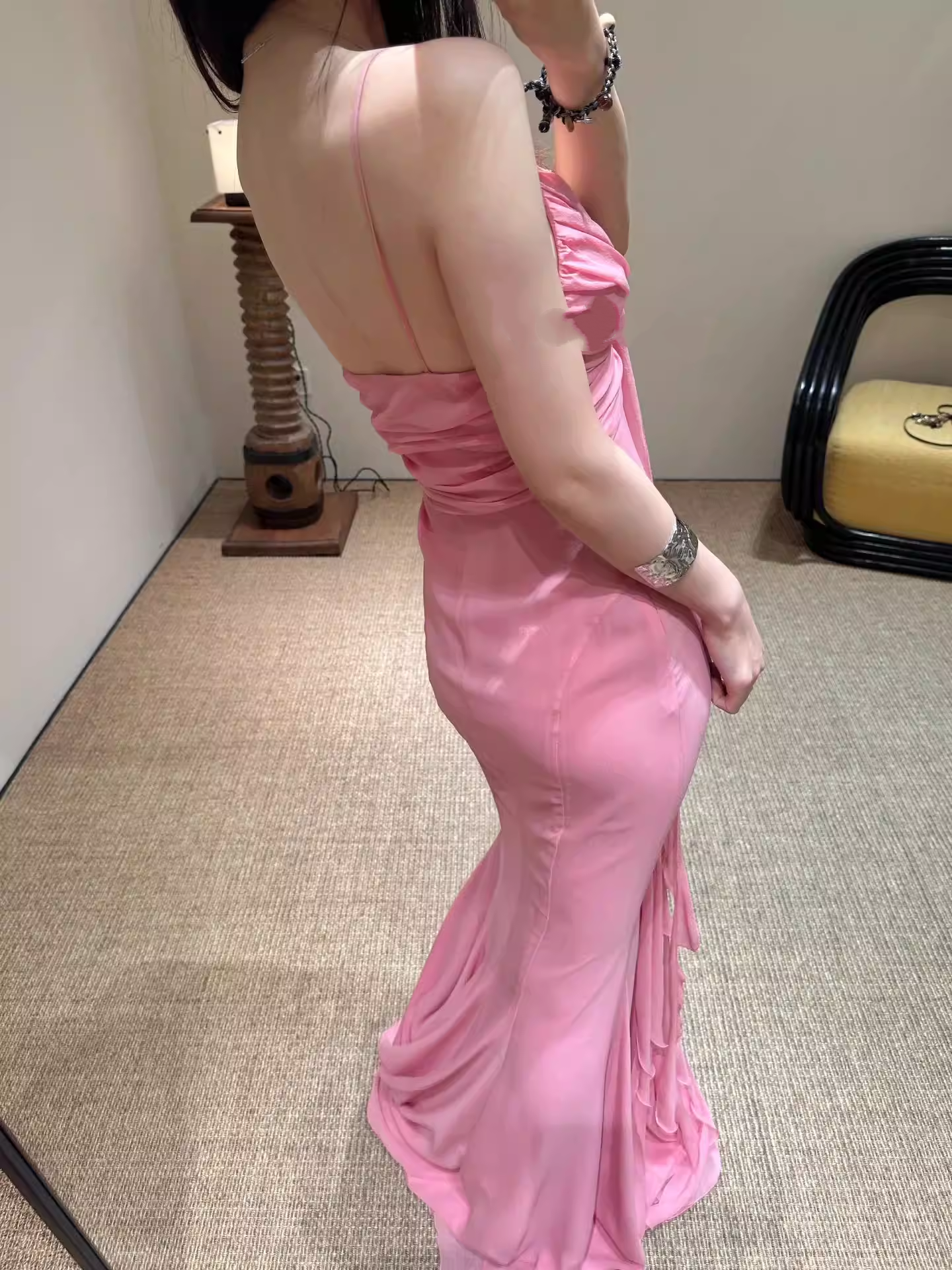 Ethereal Pink Spaghetti Strap Ruffled 3D Floral Prom Dress DP7953