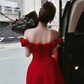 Red Off Shoulder Rose A-Line Homecoming Dress Birthday Outfits, DP3131