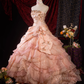 Gorgeous Pink Strapless Beaded Embroidery Satin Sweet 16 Quinceanera Ball Gown  DP7418