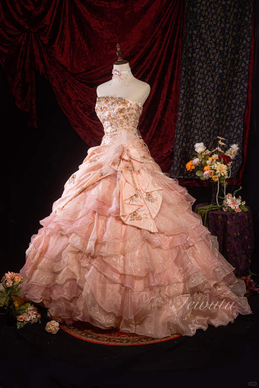 Gorgeous Pink Strapless Beaded Embroidery Satin Sweet 16 Quinceanera Ball Gown  DP7418