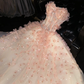 Dreamy Pink Tulle 3D Floral Applique Sequin Sweetheart Strapless Sparkling Sweet 16 Quinceanera Ball Gown DP7326