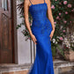 Elegant Spaghetti Strap Mermaid Floral Lace Applique & Glitter Tulle Prom Gown DP8177