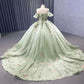 Glamorous Light Green Sweetheart Tulle Floral Appliques Quinceanera Ball Gown DP7142