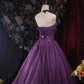 Vintage-Inspired Purple Tulle Strapless Lace Applique Sweet 16 Quinceanera Ball Gown DP7408