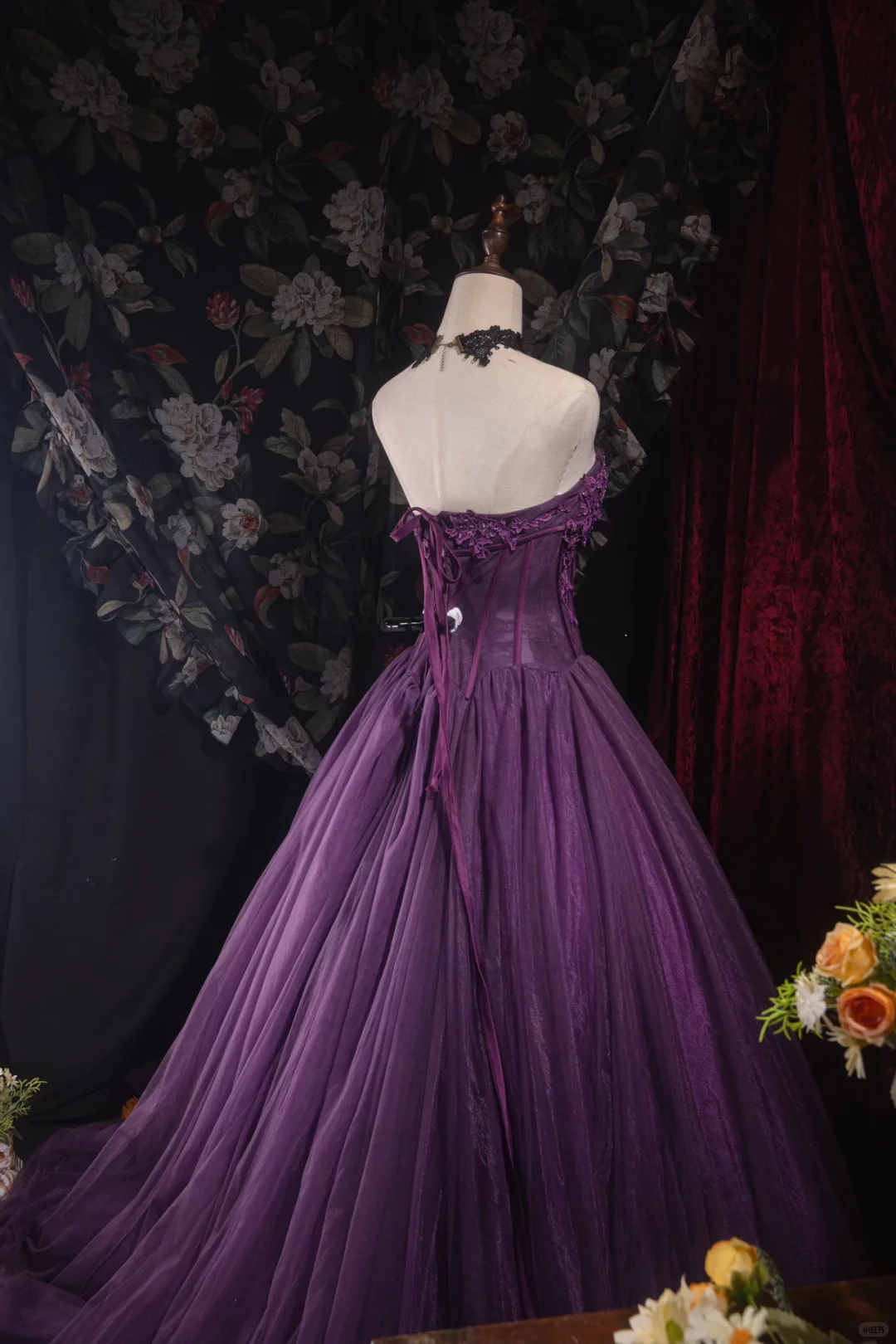 Vintage-Inspired Purple Tulle Strapless Lace Applique Sweet 16 Quinceanera Ball Gown DP7408
