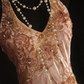 Glamorous Champagne Satin Halter-Neck Floral Embroidery Beaded Evening Gown DP7384