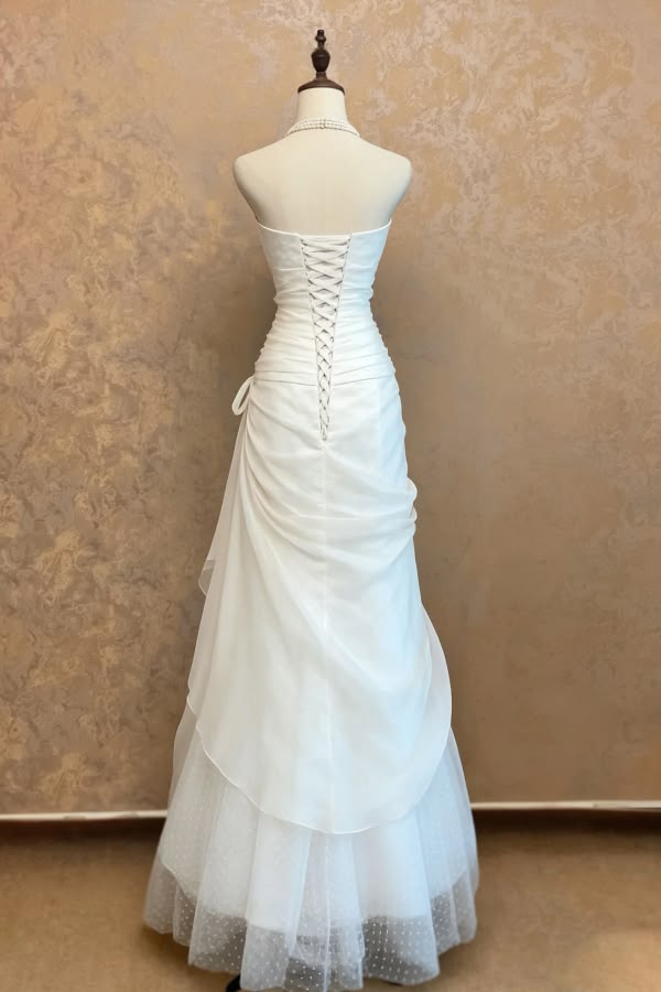Vintage Strapless Ruched Draped Chiffon A-Line Wedding Dress DP8387