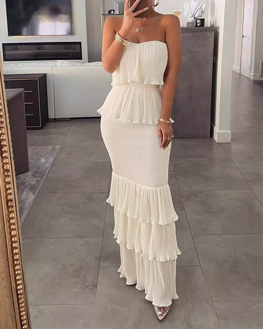 Elegant Strapless Sheath Tiered Ruffle Evening Dress DP8153