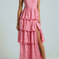 Glamorous Sage Green Jacquard Tiered Maxi Dress Slit Spaghetti Strap Formal Evening Gown DP2586