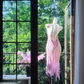 Sparkly Pink Beaded Cowl Neck Mermaid Evening Dress Irregular Ruffle Hem Prom Dress DP8302
