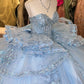 Robe de bal de quinceañera bleu clair glamour, bustier cœur, tulle à volants, broderie florale perlée scintillante DP7141