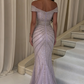 Chic Lilac Glittering Sequin Prom Dress Sheath Evening Dress Off-the-shoulder Party Dress Long Formal Dress DP6876