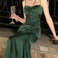 Wunderschönes smaragdgrünes Satinkorsett-Spaghettiträger Meerjungfrauen-Ballkleid mit 3D-Rosen DP8363