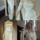 Elfenbeinfarbenes schulterfreies Maxikleid, rückenfreies langes Partykleid aus Satin, DP3605