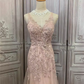 Vintage-Abendkleid im Meerjungfrauenstil in Rosa, mit Spitze verziert, V-Ausschnitt, Tüll, formelles Ballkleid DP7600