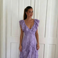Vintage Lilac A-Line Lace Tiered Ruffled Flutter Sleeves Prom Dress Party Dress Evening Dress DP6478
