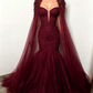 Luxury Beaded Mermaid Cape Evening Dress Tulle Formal Gown Prom Dress DS9575