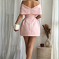 Vintage Pink Off-the-Shoulder Bow A-Line Homecoming Dress DP8537
