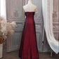 Elegant Strapless Burgundy Floral Applique Beaded Ruched A-Line Prom Dress DP8478