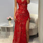 Enchanting 3D Floral Mermaid High Slit Evening Gown DP8025