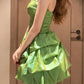 Elegant Green Strapless Sweetheart Satin Ruched Bodice Bubble A-Line Homecoming Dress DP8690