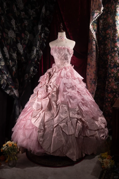 Glamorous Ruffled Strapless 3D Rose Beaded Sweet 16 Quinceanera Ball Gown DP7305