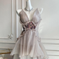 Elegant Ruffled Layered V-Neck Beaded Tiered Evening Dress DP8398