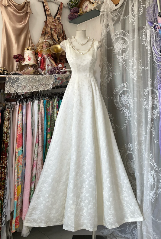 Vintage Ivory Floral Print A-Line Prom Dress Evening Dress DP6376