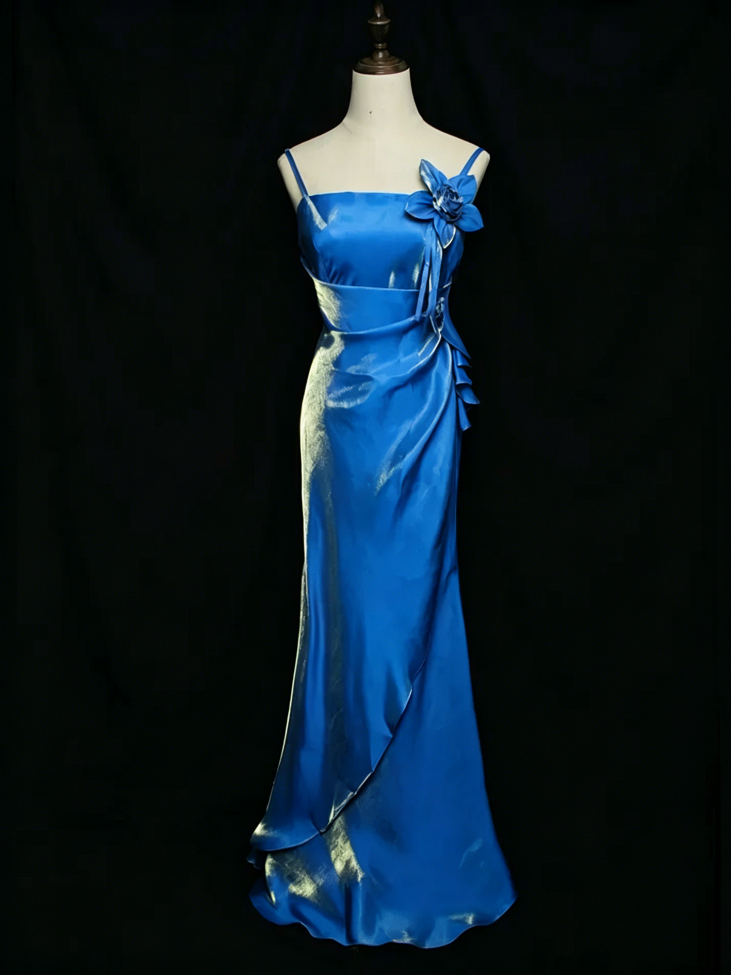 Elegant Vintage 3D Floral Spaghetti Straps Evening Gown Prom Dress DP3145