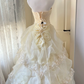 Vintage-Inspired Ivory Tiered Tulle Sweetheart Strapless Bow Accent Embroidery Princess-Style Wedding Dress DP7302