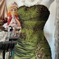 Vintage Olive Green Strapless Prom Dress Beaded Bodice Layered Tulle Evening Gown DP7912
