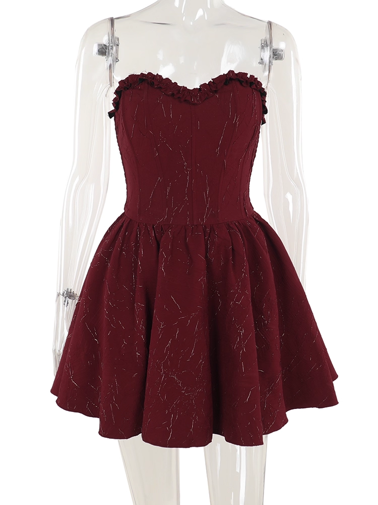 Vintage Burgundy Sweetheart Strapless A-Line Sleeveless Short Summer Dresses Party Dress Homecoming Dress DP6395