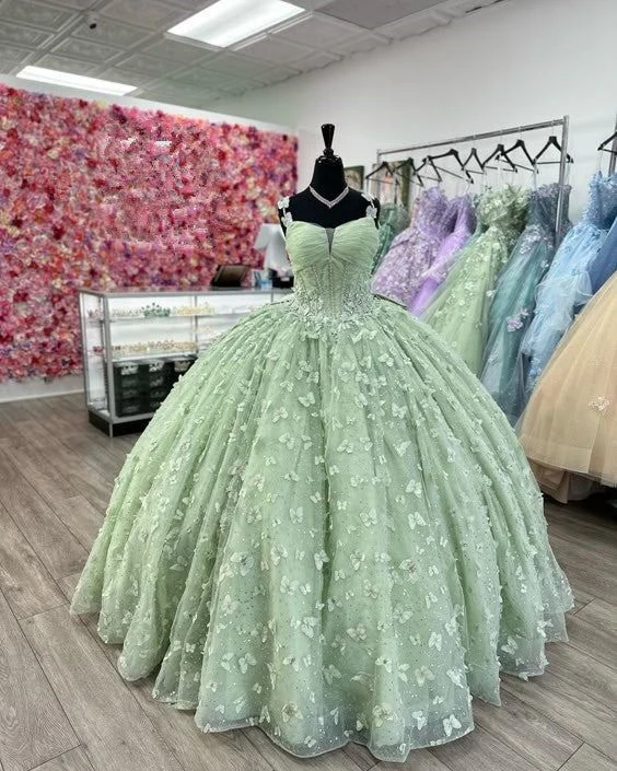 Sage Green Butterfly Quinceanera Dress Sweet 16 Birthday Party Ball Go