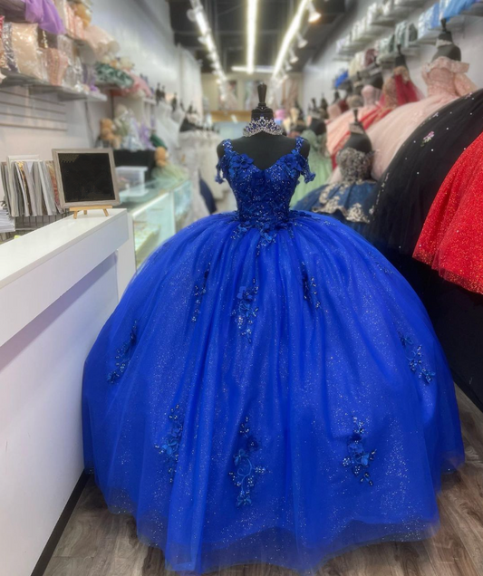 Royal Blue Appliques Tulle Quncenera Dress Sweet 16 Ball Gown, DP3351