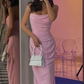 Elegant Pink Strapless Sheath Long Prom Dress Birthday Outfits, DP3735