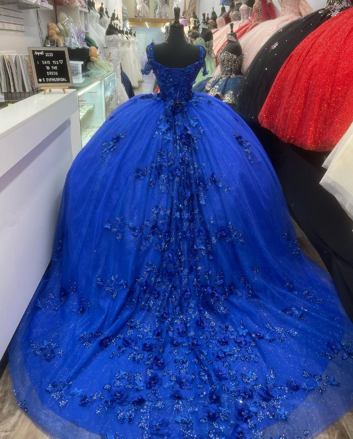 Royal Blue Appliques Tulle Quncenera Dress Sweet 16 Ball Gown, DP3351