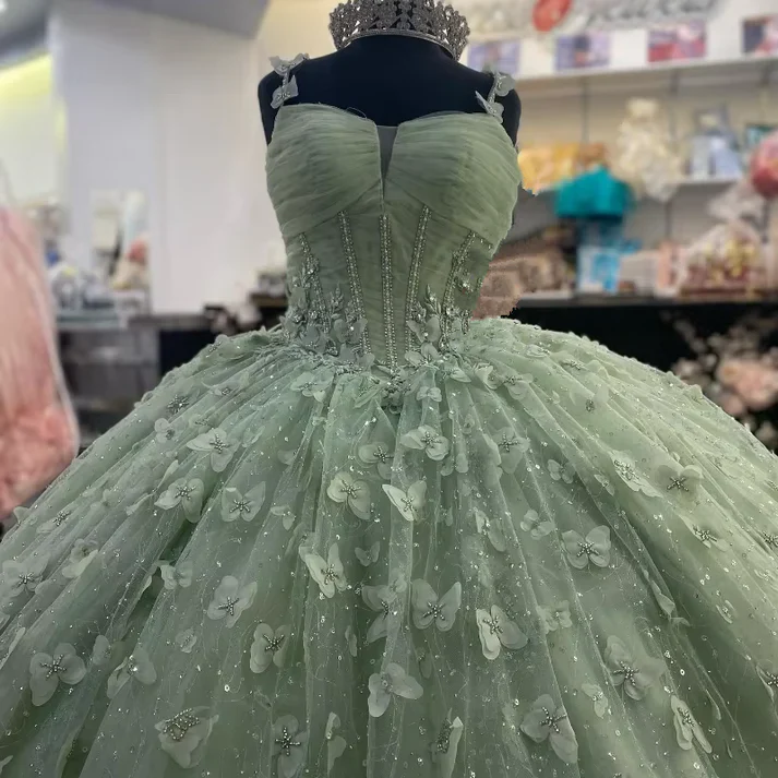 Sage Green Butterfly Quinceanera Dress Sweet 16 Birthday Party Ball Go – DSProm Sage Green Butterfly Quinceanera Dress Sweet 16 Birthday Party Ball Go – DSProm
