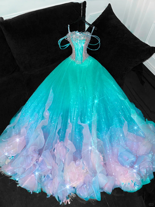 Gorgeous Sparkling Blue-green Sequin A-Line Design Evening Dress Prom Dresses DP6179