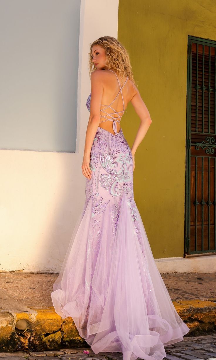 Enchanting Lavender Beaded Mermaid Evening Gown with Floral Embroidery DP8024