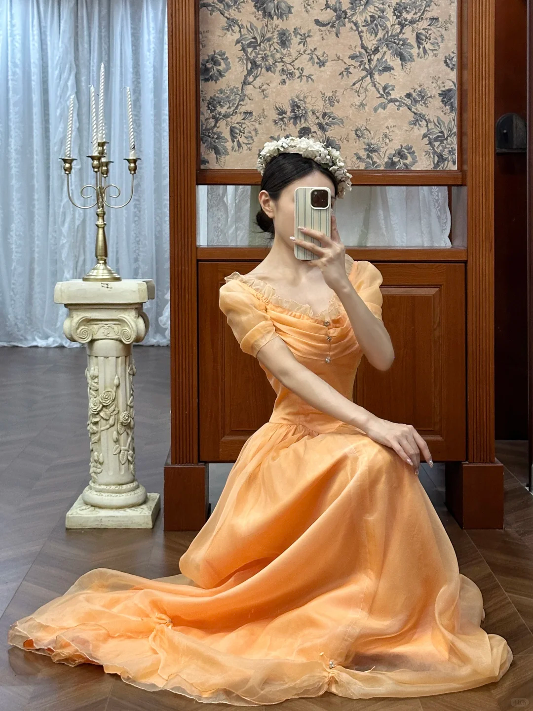 Robe de princesse en tulle pêche de rêve, manches bouffantes, robe de bal pour Sweet 16 ou Quinceañera DP7946